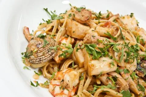 Pasta with seafood Stock Photos