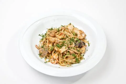 Pasta with seafood Stock Photos