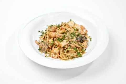 Pasta with seafood Stock Photos