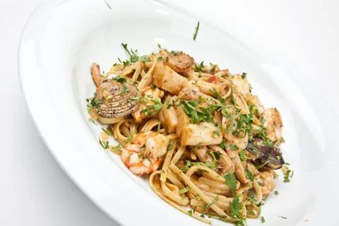 Pasta with seafood Stock Photos