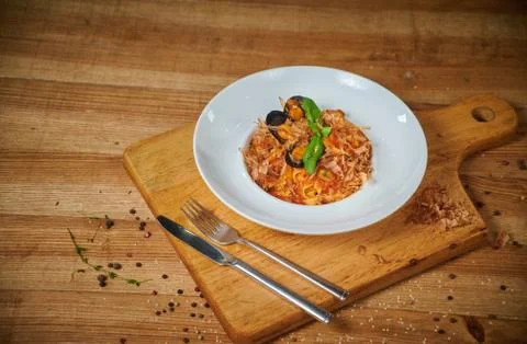 Pasta with seafood Stock Photos