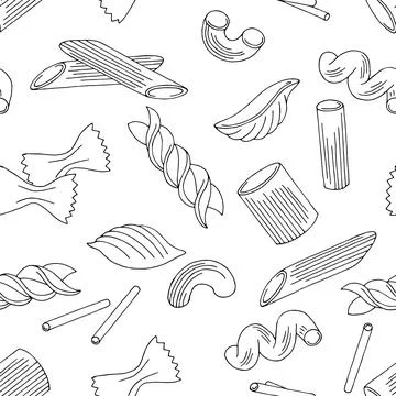 Pasta seamless pattern graphic black white sketch illustration vector Stock Illustration
