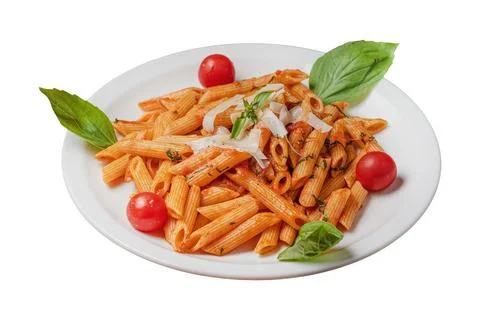 Pasta served with cheese on white background Stock Photos