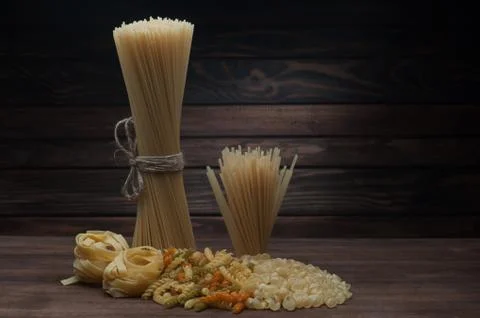 Pasta set on the dark Stock Photos