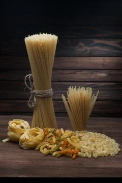 Pasta set on the dark 스톡 사진