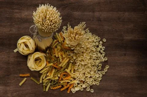 Pasta set on the dark Stock Photos