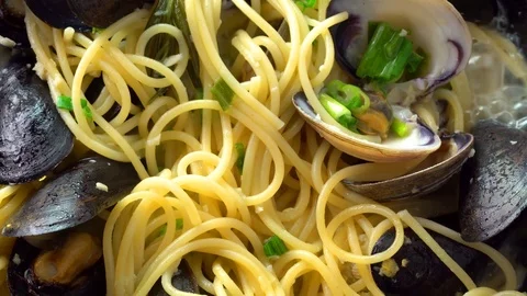 Pasta with Shellfish Dolly shot Video stock 70859068