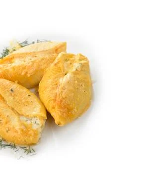 Pasta shells filled with cheese Stock Photos