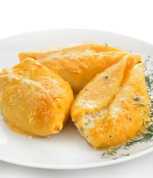 Pasta shells filled with cheese Stock Photos