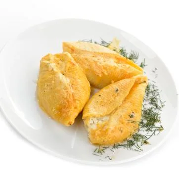 Pasta shells filled with cheese Stock Photos