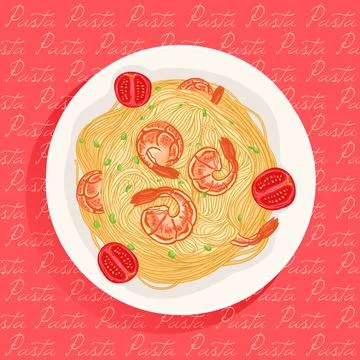 Pasta with shrimp Stock Illustration
