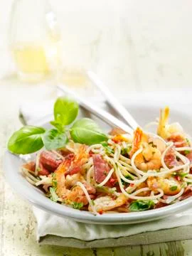 Pasta with shrimp Stock Photos