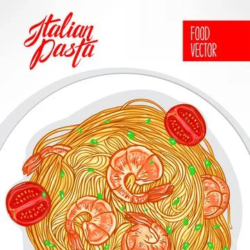 Pasta with shrimps Illustration