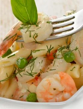 Pasta with shrimps Stock Photos