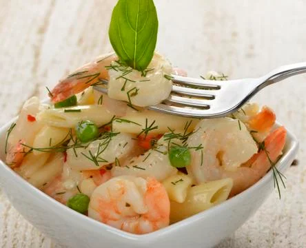 Pasta with shrimps Stock Photos