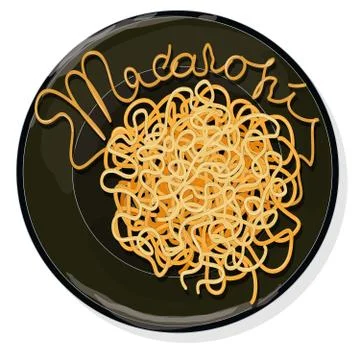 Pasta. Spaghetti on plate vector illustration set  isolated. White background Stock Illustration