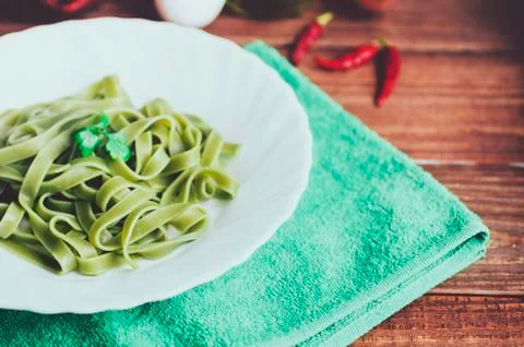 Pasta With Spinach Stock Photos