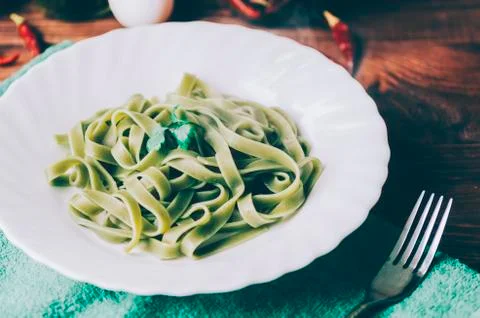 Pasta With Spinach Stock Photos