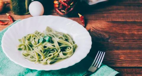 Pasta With Spinach Stock Photos