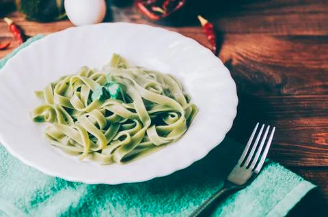 Pasta With Spinach Stock Photos