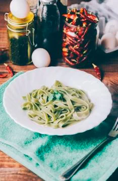 Pasta With Spinach Stock Photos