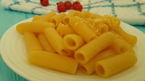 Pasta, sprinkle with cheese slow-motion Stock Footage 87706474
