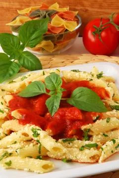 Pasta with tomato sauce Stock Photos