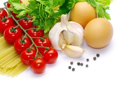 Pasta with tomatoes on a white background Foto stock