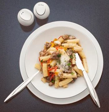 Pasta top view ont the table Stock Photos