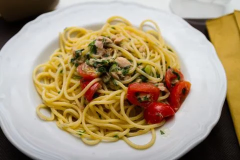 Pasta with tuna Stock Photos