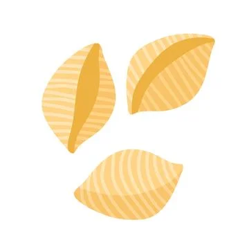 Pasta type conchiglie in flat style in shells shape isolated on white background Illustrazione stock