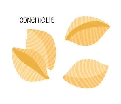 Pasta type conchiglie in flat style in shells shape in flat style with Illustrazione stock