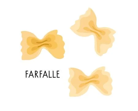 Pasta type farfalle in flat style with inscription isolated on white background Stock Illustration