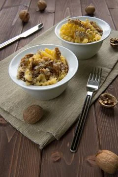 Pasta with walnuts Stock Photos