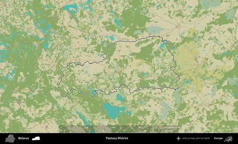 Pastavy District outlined, Belarus. Topographic Humanitarian Stock Illustration