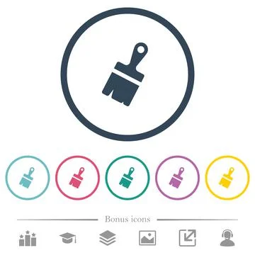Paste with brush flat color icons in round outlines Stock Illustration