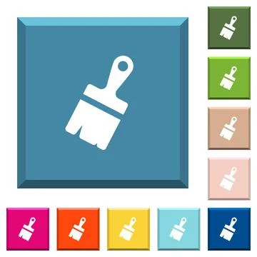 Paste with brush white icons on edged square buttons Stock Illustration