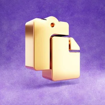 Paste icon. Gold glossy Paste symbol isolated on violet velvet background. Illustrazione stock