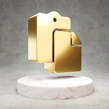Paste icon. Shiny golden Paste symbol on white marble podium. Stock Illustration