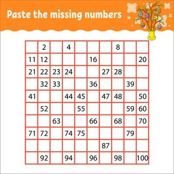 Paste the missing numbers from 1 to 100. Handwriting practice. Learning numbe 스톡 일러스트