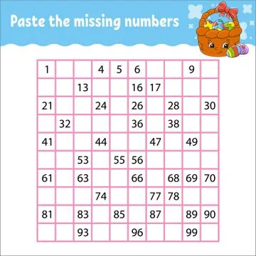 Paste the missing numbers from 1 to 100. Handwriting practice. Learning numbe 스톡 일러스트