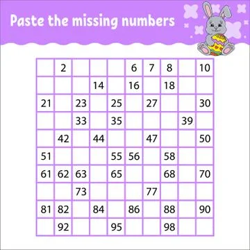 Paste the missing numbers from 1 to 100. Handwriting practice. Learning numbe 스톡 일러스트
