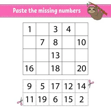 Paste the missing numbers 1-20. Game for children. Handwriting practice. Lear 스톡 일러스트