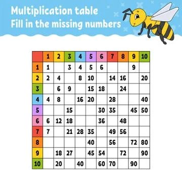 Paste the missing numbers. Learning multiplication table. Handwriting practic Stock Illustration