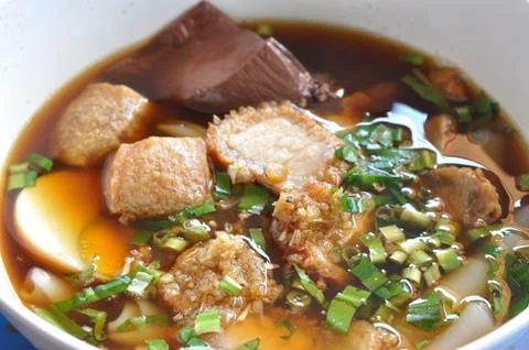 Paste of rice flour with pork Stock Photos