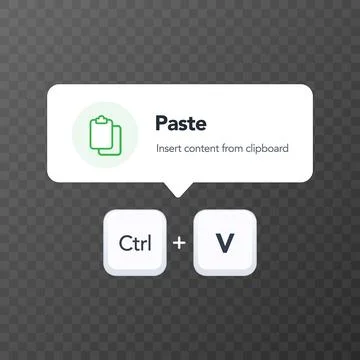 Paste shortcut Ctrl V clipboard popup interface. vector illustration Illustrazione stock