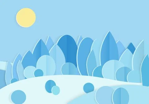 Pasteboard blue winter forest flat vector illustration Stock Illustration