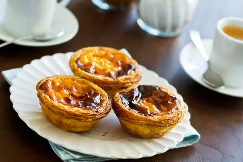 Pasteis de Nata in a Cafe Stock Photos