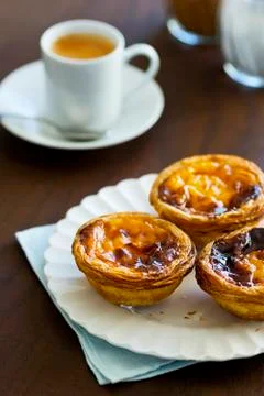 Pasteis de Nata with Espresso Stock Photos