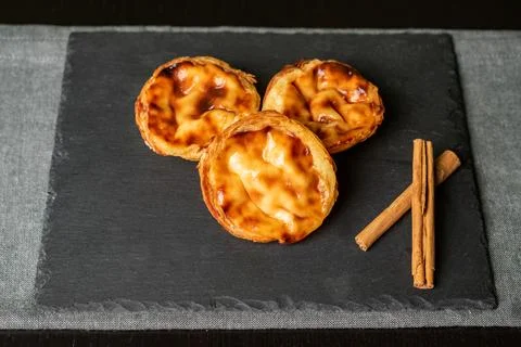 Pasteis de nata,is a typical sweet from Lisbon, Portugal, several pastries .. Stock Photos